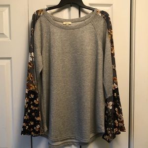 Gray Boutique Spring Blouse with Bell Sleeves